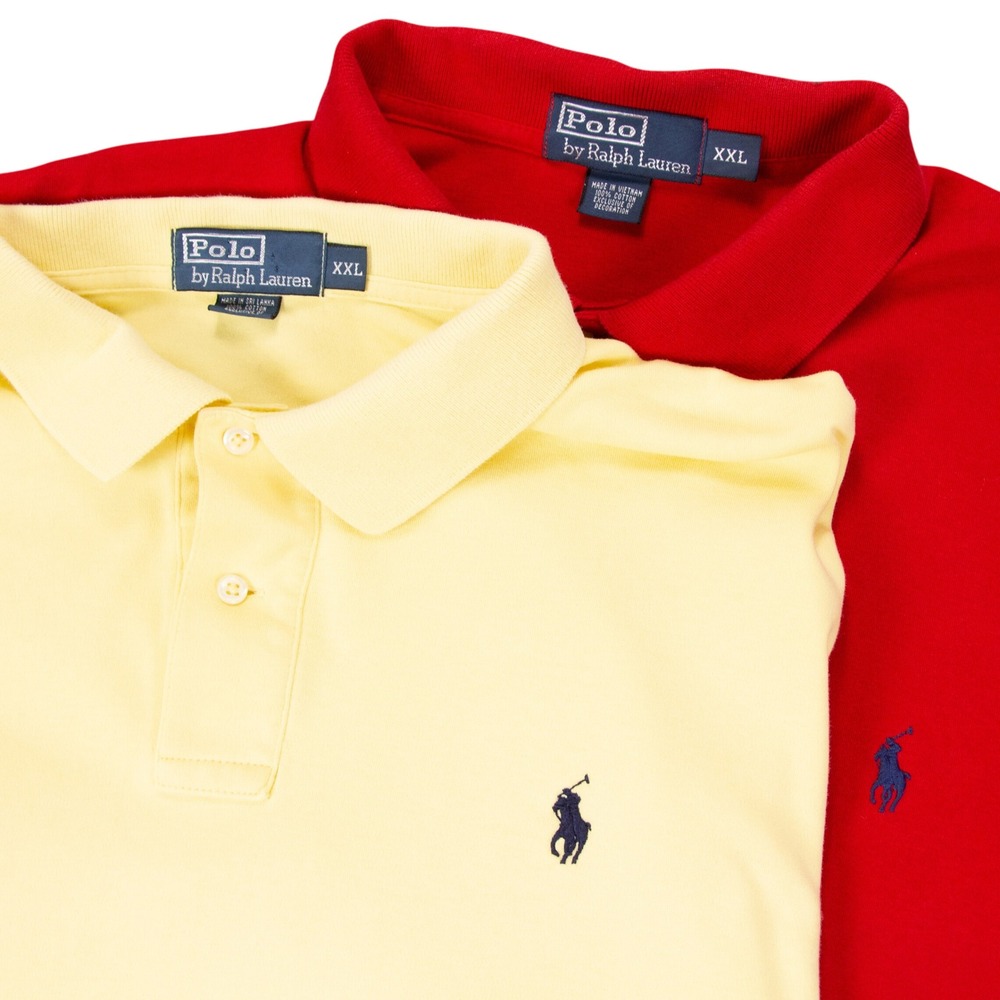 Lot of 2 Vintage Polo Ralph Lauren Mens 2XL Polo Shirts‎ Yellow Red Short Sleeve